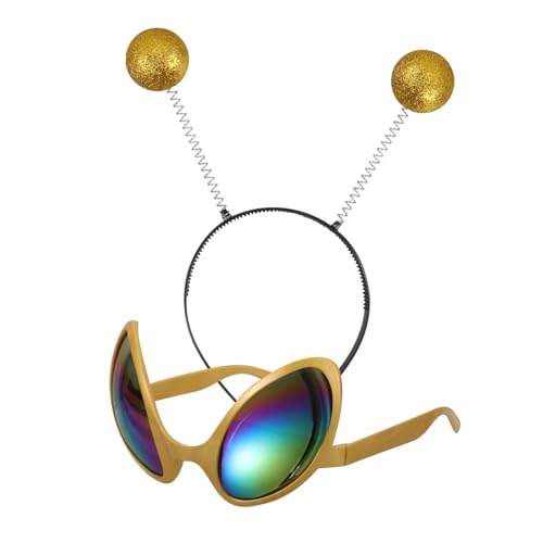 DIKACA Außerirdische Sonnenbrille mit Goldfarbenem Haarreif Verspiegelte Partybrille als Kostümaccessoire für Erwachsene Stylischer Kopfschmuck für Karneval Halloween und Themenpartys DIKACA Außerirdische Sonnenbrille mit Goldfarbenem Haarreif Verspiegelte Partybrille als Kostümaccessoire für Erwachsene Stylischer Kopfschmuck für Karneval Halloween und Themenpartys von DIKACA