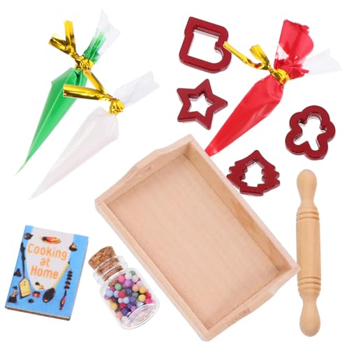 DIKACA Bäckereimodell Lebensmittel Rollenspiele Miniatur Hausbackwerkzeuge Holzroller Hauszubehör Puppenhaus Simulation Ausstecher Brotbackset Küche Backszene Küchengeschirr Backmodelle von DIKACA