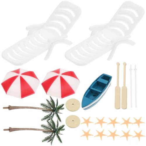 DIKACA Beach Stuhl Spielzeug Teiliges Miniatur Ornament im Strand Stil Feen Harz Miniaturboot Winziges Boot Zubehör Sommer Kuchenaufsatz Dekoration Figur mit Meeresszene von DIKACA