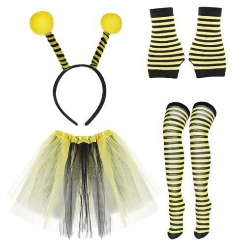 DIKACA Bienenkostüm Damen Teiliges Cosplay Kostüm mit Tütü Rock Stirnband und Beinstrümpfen Atmungsaktiv Vielseitig für Halloween Karneval Party und Bühnenauftritte von DIKACA