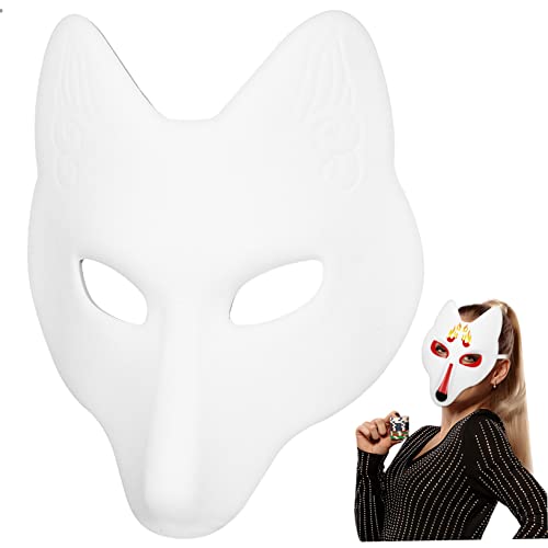 DIKACA DIY Fuchsmaske Weiß Blanko mit Elastischem Band Bemalbare Cosplay Masquerade für Halloween Kostüm Party von DIKACA