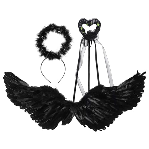 DIKACA Devil Wing Kostüm Mittelgroß Schwarze Federflügel Halloween Cosplay Bühnenoutfit Gruseliges Teufelskostüm für Party Performance DIKACA Devil Wing Kostüm Mittelgroß Schwarze Federflügel Halloween Cosplay Bühnenoutfit Gruseliges Teufelskostüm für Party Performance von DIKACA