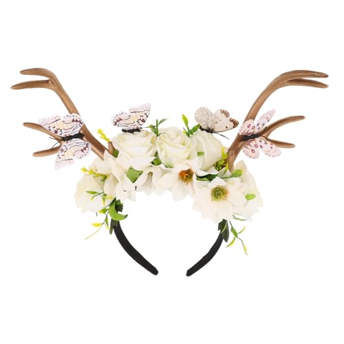 DIKACA Extravaganter Rentier-haarreif mit Schmetterlingsblumen und Geweih Festlicher Kopfschmuck für Weihnachts Halloween-feiern Modisches Accessoire für Damen und Mädchen DIKACA Extravaganter Rentier-haarreif mit Schmetterlingsblumen und Geweih Festlicher Kopfschmuck für Weihnachts Halloween-feiern Modisches Accessoire für Damen und Mädchen von DIKACA