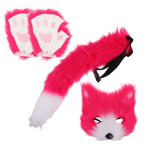 DIKACA Fuchskostüm Set Furry Mask Tail Handschuhe Realistisches Cosplay Zubehör Universalgröße für Erwachsene Halloween Karneval Verkleidung Party von DIKACA