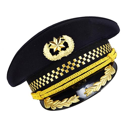 DIKACA Goldene Kapitänsmütze mit Dekorativem Ährenmotiv Schwarze Uniformkappe für Erwachsene Langlebiger Party und Cosplay Hut Geeignet für Kostüm und Rollenspiele von DIKACA