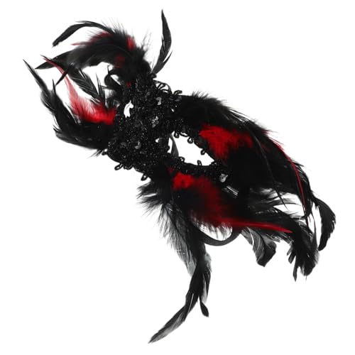 DIKACA Gothic Halbes Gesicht Maske Schwarz mit Federn und Pailletten Damen Cosplay Maskerade für Halloween Karneval Party und Bühnenauftritte Leicht und Angenehm von DIKACA