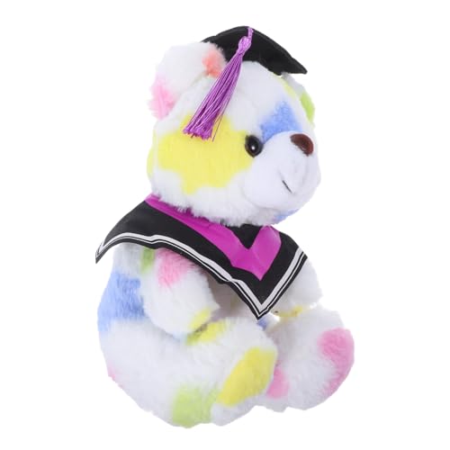 DIKACA Graduierungsplüschbär mit Doktorhut Weiches Kuscheltier in Violett Kragen Detailreich Verarbeitet Dekorativ für Zuhause Perfektes Abschlussgeschenk für Studenten und Doktoranden von DIKACA