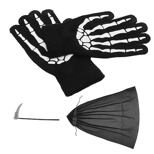 DIKACA 1 Set Halloween Umhang Für Tod Cosplay Kostü Schwarzer Cape Mit Handschuhen Und Dekorativer Sense Halloween Party Zubehör Für Erwachsene Und von DIKACA