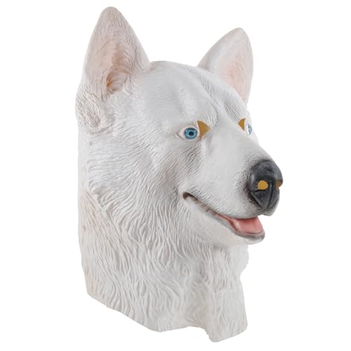 DIKACA Hunde-cosplay-maske Halloween-kopfbedeckung Maske Cosplay Requisiten Cosplay-zubehör Kostüm-party Tierkopfmaske Realistisch Halloween-maske Trick Oder Atmungsaktiv Emulsion Weiß von DIKACA