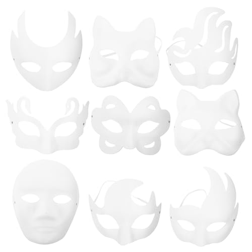 DIKACA Halloween Requisiten 9 Stücke Handgemachte Blanko Masken Papier Masken Für Maskerade Party Zubehör von DIKACA