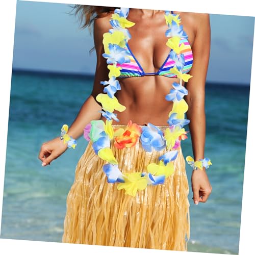 DIKACA Hawaiianische Party Dekorationsset Teilig mit Strohkostüm Rock Blumenkranz Brille und Haarklammer Vielseitiges Luau Zubehör für Sommer Strandparty Indoor Outdoor Feier von DIKACA