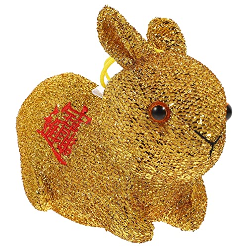 DIKACA Jahr des Hasen-Maskottchens ausgestopft Plüsch hasenpuppe Neujahrskaninchenpuppe Stoffkaninchen für Sternzeichen Hase Puppe Glückspuppe PP Baumwolle Golden von DIKACA