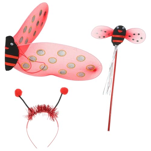 DIKACA Kinderkostüm Marienkäfer Flügel mit Haarreif und Feenstab Leichtes Cosplay Zubehör für Mädchen Bühnenauftritte Festival und Party Rote Flügel aus Tüll und Draht Bequem und Sicher von DIKACA