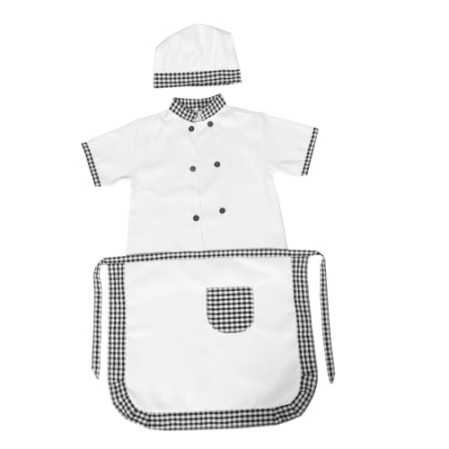 DIKACA Kochkostüm mit kurzärmeligem grauem Schürzenkleid und Tasche inklusive Kochmütze Rollenspiel Küchenoutfit für Kleinkinder Schutz vor Schmutz bei Backen und Basteln für Karneval von DIKACA