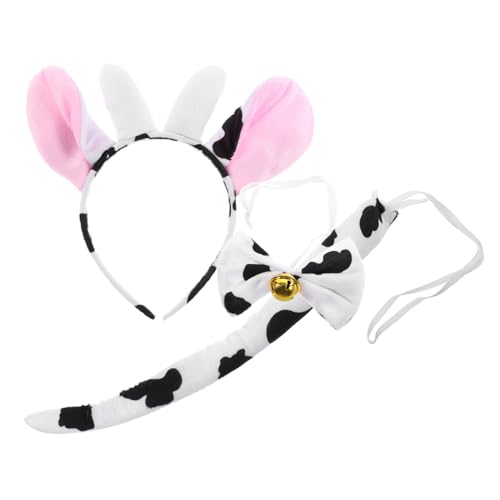 DIKACA Kuhkostüm Stirnband mit Elastischem Kopfband Verstellbarem Hörner und Ohren Design Plüsch und Schleife Vielseitig für Halloween Karneval Geburtstagsfeiern für Erwachsene von DIKACA