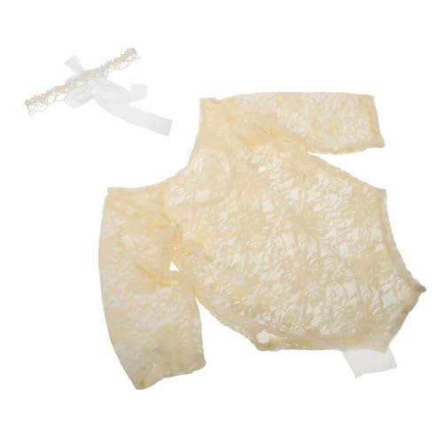 DIKACA Lace Newborn Outfit mit Bowknot Romper und Blüten Haarband Atmungsaktiv und Fotoshooting Mädchen Kleidung für Neugeborene für und Feiertagsbilder von DIKACA