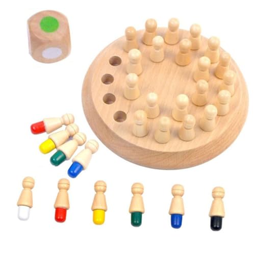 DIKACA Spielset für Kinder Memory-Spiel Schachbretter Schachbrett aus Holz Würfelspiele Spielset aus Holz Spielzeug hölzern Spiel Schach Eltern-Kind Bambus von DIKACA