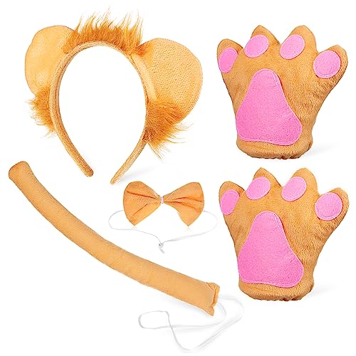DIKACA Löwenkostüm Set mit Kopfband Handschuhen und Fliege Einzigartiges Tier Cosplay für Halloween Geburtstagsfeiern Fasching und Maskerade Langlebiges Stoffmaterial Passend für Damen von DIKACA