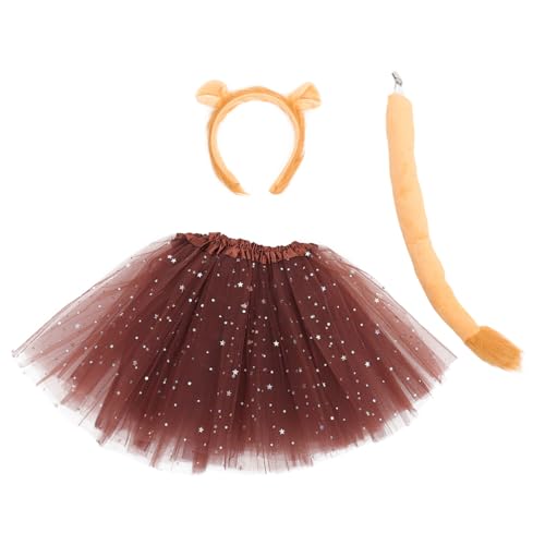 DIKACA Löwenkostüm mit Weichem Ohr Stirnband und Tutu Rock mit Sternmuster Bequemes Tierkostüm Zubehör für Damen und Mädchen für Karneval Halloween Partys und Bühnenauftritte von DIKACA