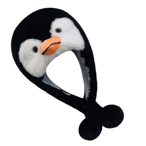 DIKACA Lustige Pinguin Mütze mit Beweglichen Ohren Weiche Winter Kostümhaube für Erwachsene und Elastischer Plüsch Hut mit Ohrenschutz für Party und Fotoshooting von DIKACA