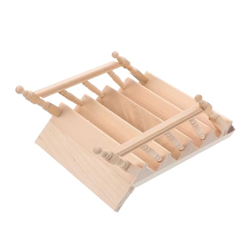 DIKACA Mini-Kleinmöbeltreppe Haustellerdekoration Miniatur-Puppenhaus Netter Schlüsselbund Holz Treppe Treppe Puppenhausmöbel aus Holz winzige Möbel hölzern Light Brown von DIKACA