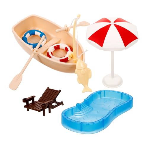 DIKACA Miniatur Puppenhaus Poolset Mit Liegestuhl Und Boot Sommer Szene Deko Simulated Strandstuhl Modell Perfekte Zubehör Für Miniaturmöbel Und Puppenpool Spiele von DIKACA