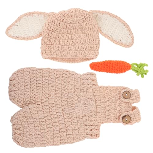 DIKACA Neugeborenen-bunny-outfit mit Verstellbaren Trägern Weiche Handgefertigte Gestrickte-latzhose und Karotten-fotorequisite Fotoshooting Hautfreundlich und Individuell von DIKACA