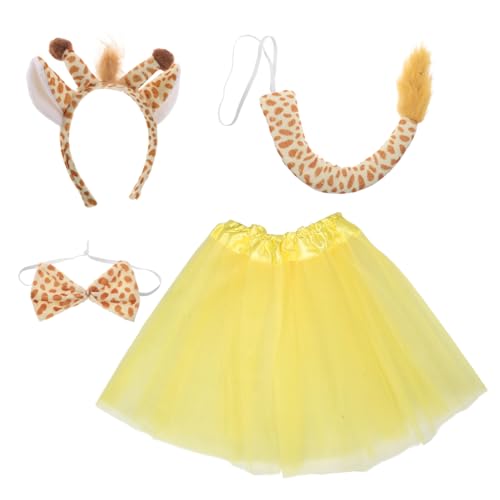 DIKACA Niedliches Giraffen Kostüm mit Verstellbarem Geweih Haarreif Schleife und Tüllrock Tierisches Zubehör für Karneval Halloween Fasching und Geburtstagsfeiern von DIKACA