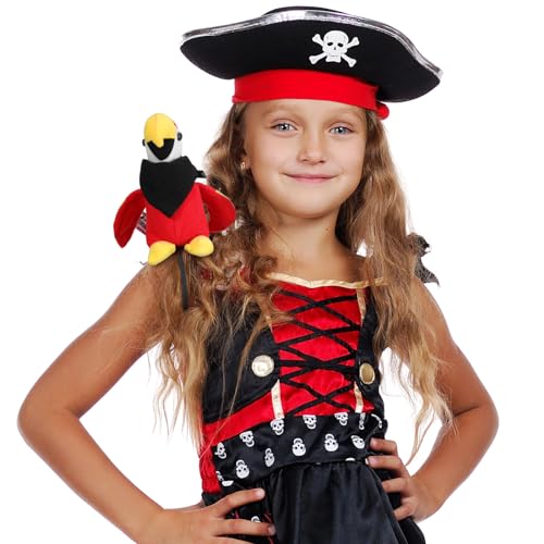 DIKACA Piratenkostüm Zubehör mit Plüschpapagei der Schulter Rote Bandana und Schwarzes Halstuch Vielseitiges Kostüm accessoire für Halloween Cosplay und Mottopartys Auffälliges Design DIKACA Piratenkostüm Zubehör mit Plüschpapagei der Schulter Rote Bandana und Schwarzes Halstuch Vielseitiges Kostüm accessoire für Halloween Cosplay und Mottopartys Auffälliges Design von DIKACA