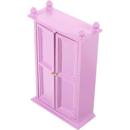 DIKACA Puppenhaus Mini -holzdekorationskabinett Kleiderschrank Puppenhaustüren Miniaturen Kleines Hausdekor Puppenhaus-Ornamente Mini-holzmöbel Violett Hölzern von DIKACA