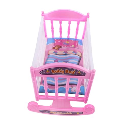 DIKACA Puppenschüttlerspielzeug Puppenhausmöbel Krippe Puppen für Mädchen Babypuppenbettmodell Mini-Kinderbett für Puppe Minibett für Puppe Puppenhausbett Plastik von DIKACA