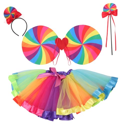 DIKACA Regenbogen Cosplay Kostüm Teiliges mit Tüllrock Haarreif Flügeln und Zauberstab für Fasching und Mottoparty Leichtes Strapazierfähiges Material für Geburtstagsfeiern und Halloween DIKACA Regenbogen Cosplay Kostüm Teiliges mit Tüllrock Haarreif Flügeln und Zauberstab für Fasching und Mottoparty Leichtes Strapazierfähiges Material für Geburtstagsfeiern und Halloween von DIKACA
