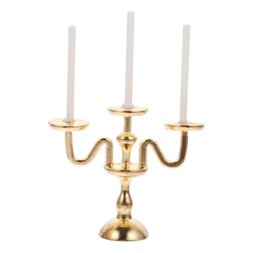 DIKACA Retro Candlestick -Modell realistisch Ornamente Puppenkerze LED Mini-Hauskerzenhalter Puppenhausangebot kleines Kerzenständermodell Puppenhaus-Kerzenständer Legierung Golden von DIKACA