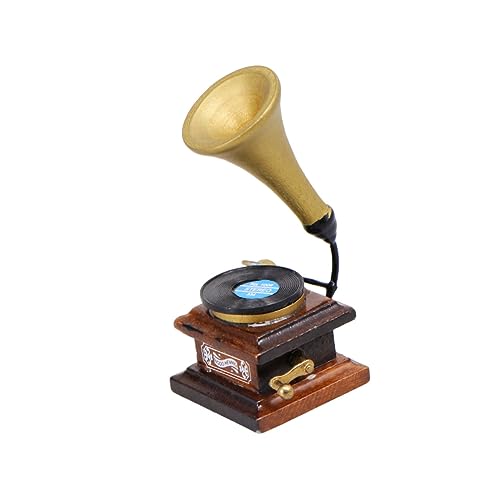 DIKACA Mini-grammophon Kleiner Phonograph Modell Zubehör Puppenhauszubehör Alt Mini-hausverzierung Winzige Möbel Plattenzubehör Mini-zubehör Bambus Dekorationen Miniatur von DIKACA