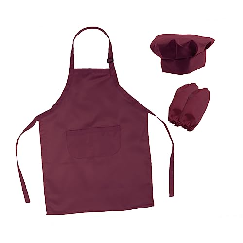 DIKACA Satz Kinderschürze Schürze Für Kinderkoch -Outfit Kochschürzen Kinderküchenutensilien Kind Backt Kleinkinder-utensilien Kinderkoch-spielset Kinderhut Kochen Ärmel Rot von DIKACA