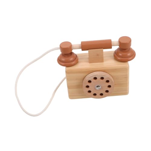 DIKACA Spielzeugtelefon klappbarer Spiegel Kleiner Lampenhalter Kabelgriff Mini Möbel für kinderspielzeug simuliertes Telefonmodell hölzernes Retro-Telefonspielzeug Holz von DIKACA