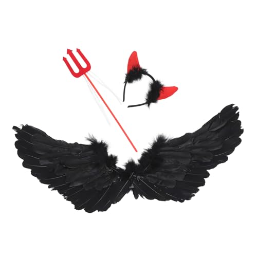DIKACA Teufel Kostüm mit Schwarzem Federflügel Halloween Cosplay Outfit für Bühne und Party Flexibel Hautfreundlich als und Fotorequisite DIKACA Teufel Kostüm mit Schwarzem Federflügel Halloween Cosplay Outfit für Bühne und Party Flexibel Hautfreundlich als und Fotorequisite von DIKACA