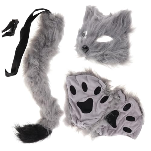 DIKACA Tiermasken Für Halloween Fuchs Maske Wolfsschwanz Und Plüschhandschuhe Cosplay Kostüm Zubehör Für Karneval Und Fasching Unscharfe Tiermasken Für Parties von DIKACA