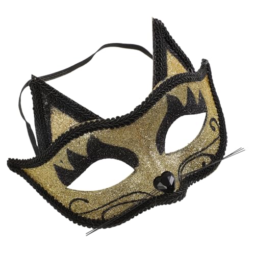 DIKACA Venezianische Katzenmaske Goldfarbig Masquerade Tiergesicht Kostümzubehör Atmungsaktiv für Halloween Karneval Party Cosplay von DIKACA