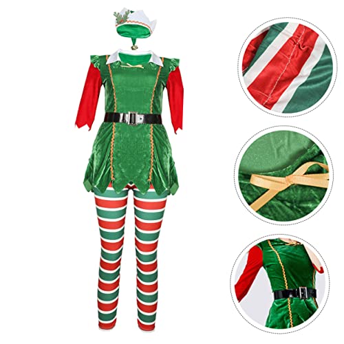 DIKACA Weihnachtself Kostüm Damen Party Outfit Weihnachtskostüm Erwachsene Bequemes Bühnenkleid für Performance Karneval Cosplay Hautfreundlicher Einheitsgröße von DIKACA