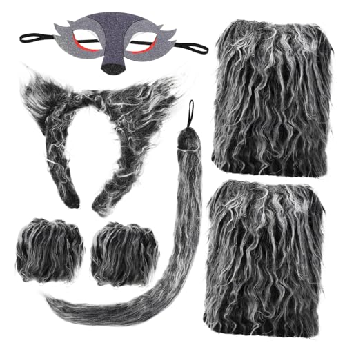 DIKACA Wolf Kostüm mit Flauschigen Ohren Handschuhen und Bequemes Cosplay Outfit für Halloween Partys und Performance Weiches Tierkostüm Zubehör DIKACA Wolf Kostüm mit Flauschigen Ohren Handschuhen und Bequemes Cosplay Outfit für Halloween Partys und Performance Weiches Tierkostüm Zubehör von DIKACA