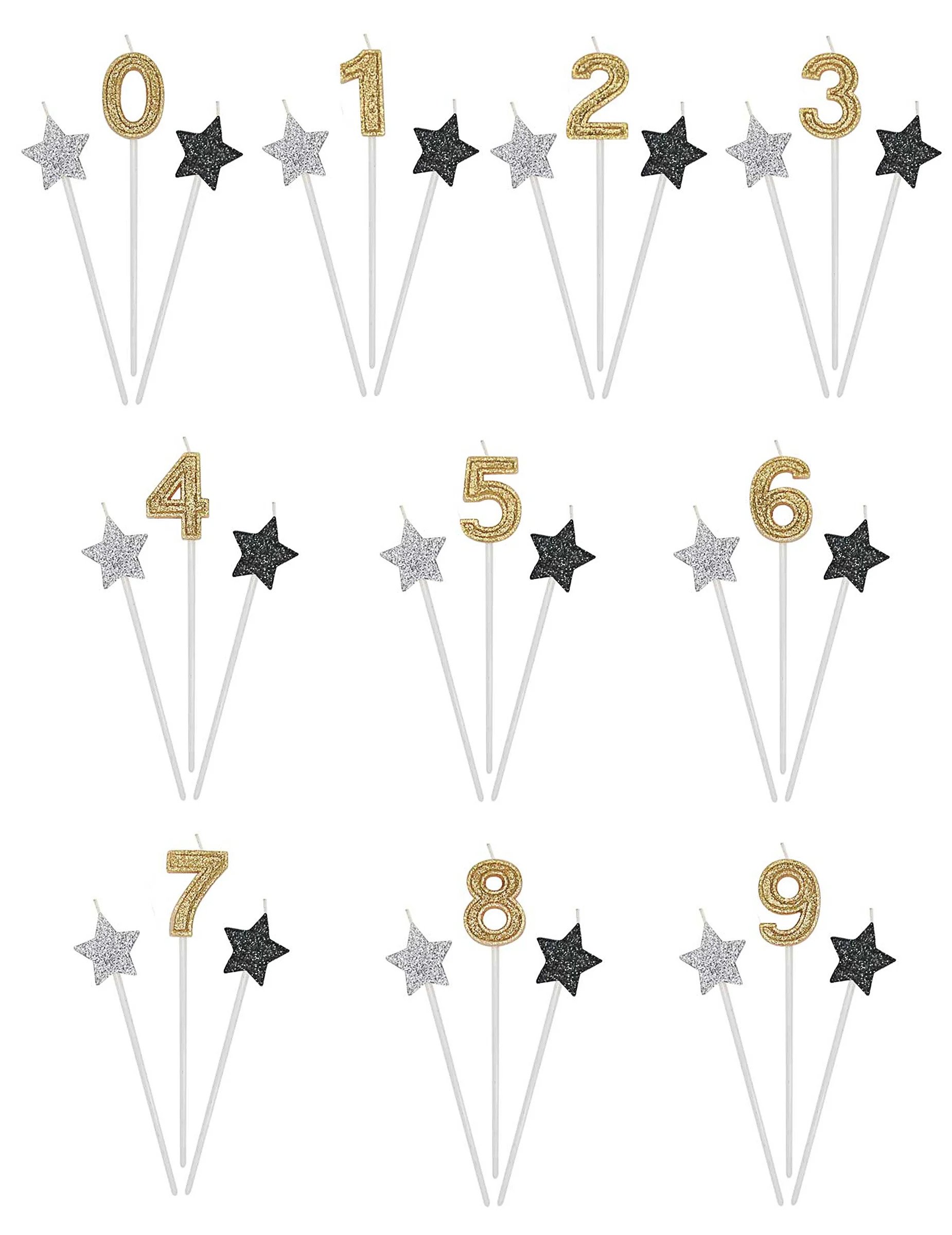Geburtstagskerzen-Set Sterne und Zahl 3-teilig gold-silber-schwarz 16cm Geburtstagskerzen-Set Sterne und Zahl 3-teilig gold-silber-schwarz 16cm von DIMAV