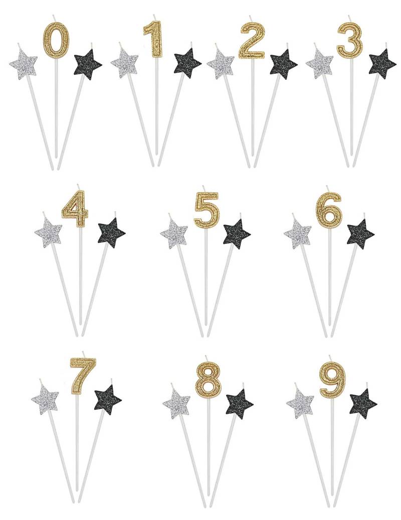Geburtstagskerzen-Set Sterne und Zahl 3-teilig gold-silber-schwarz 16cm Geburtstagskerzen-Set Sterne und Zahl 3-teilig gold-silber-schwarz 16cm von DIMAV