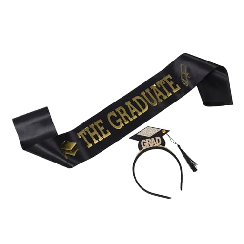 DINHEAROM 2 Stück Teiliges Abschluss Kappen Stirnband und Satin Schärpe Set mit Schwarzer Schärpe Stilvolle Party Dekoration für Graduierungsfeiern Langlebig und Bequem Personalisierte DINHEAROM 2 Stück Teiliges Abschluss Kappen Stirnband und Satin Schärpe Set mit Schwarzer Schärpe Stilvolle Party Dekoration für Graduierungsfeiern Langlebig und Bequem Personalisierte von DINHEAROM