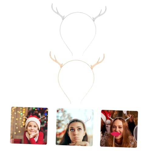 DINHEAROM 2 Stück Weihnachts Rentier Geweih Haarband aus Metalllegierung Festlicher Kopfschmuck für Erwachsene und Weihnachts und Winterparty Accessoires von DINHEAROM