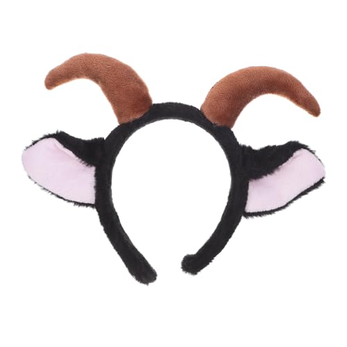 DINHEAROM Niedlicher Plüsch Schaf Ohr Haarreif mit Ziegenhörnern Tierkostüm Zubehör für Erwachsene für Halloween Weihnachten und Themenpartys von DINHEAROM