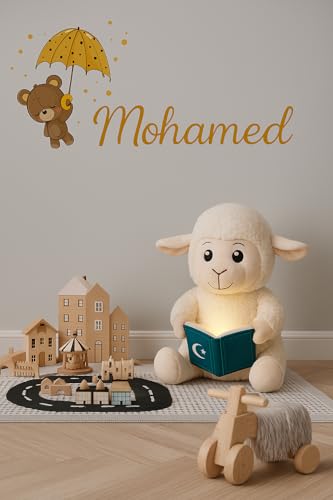 DINI PLAY Noor Sheep – Plüschtier Koranisches Schaf Nachtlicht Geschenk Eid al-Adha Kinder, 25 cm – 25 Suren + 30 Lernanashid – Arabisches Alphabet – beruhigende Geräusche (Herz) – Douas – weiches von DINI PLAY
