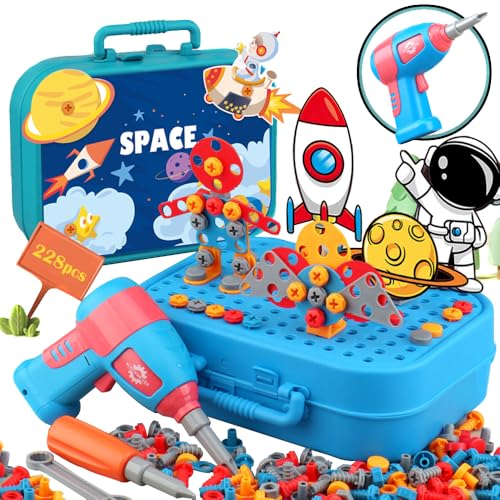 3D Puzzle Space Astronauten 228-teilige Spielset Werkzeugkoffer Mosaik Steckspiel mit Schraubenzieher Bausteine Geschenk für Kinder ab 3 Jahren(Space) von DINO SONO
