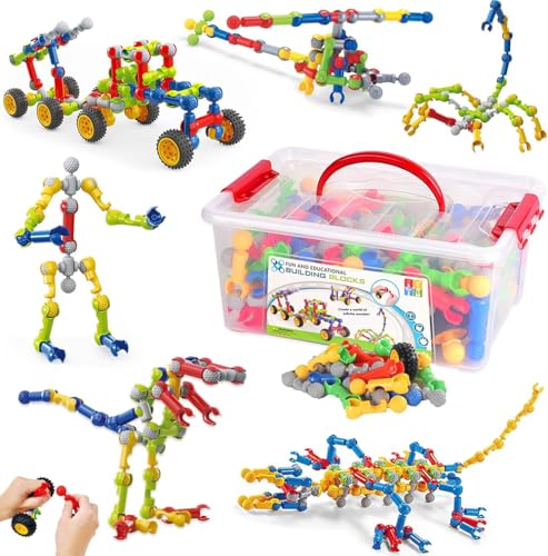 DINO SONO Konstruktionsspielzeug Bauklötze Steckbausteine Set mit Räder, 125 Teile Grundbausteine, Skelett, Kreatives Lernspielzeug für Kinder ab 3 Jahren, mit Aufbewahrungsbox und Anleitung DINO SONO Konstruktionsspielzeug Bauklötze Steckbausteine Set mit Räder, 125 Teile Grundbausteine, Skelett, Kreatives Lernspielzeug für Kinder ab 3 Jahren, mit Aufbewahrungsbox und Anleitung von DINO SONO