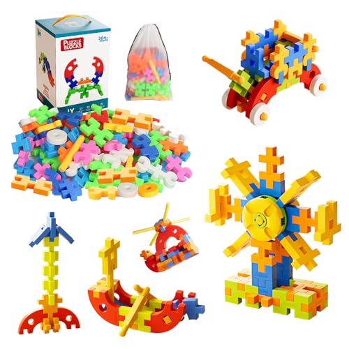 DINO SONO Steckbausteine Grundbausteine mit Rädern, Bunte Puzzle Bausklötze, Konstruktionsspielzeug für Kinder ab 3 Jahren von DINO SONO